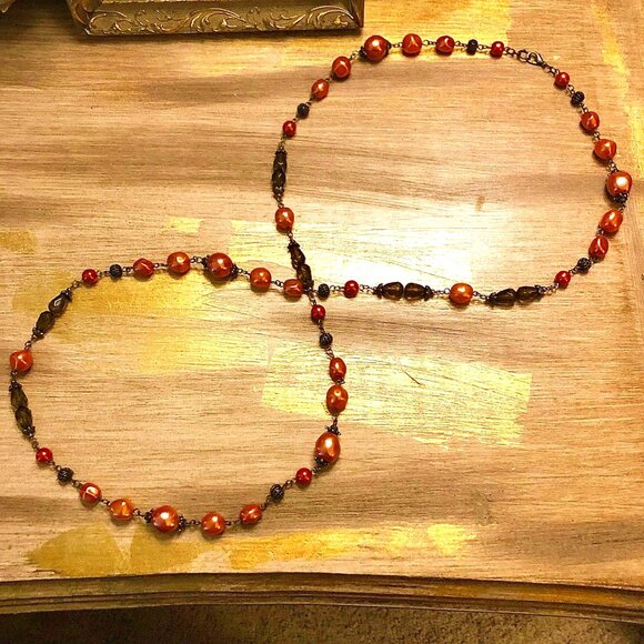 ALEXANDRA'S ACCENTS 42" Necklace Baroque Terracotta Smoky Venetian Glass Beads - Picture 4 of 6